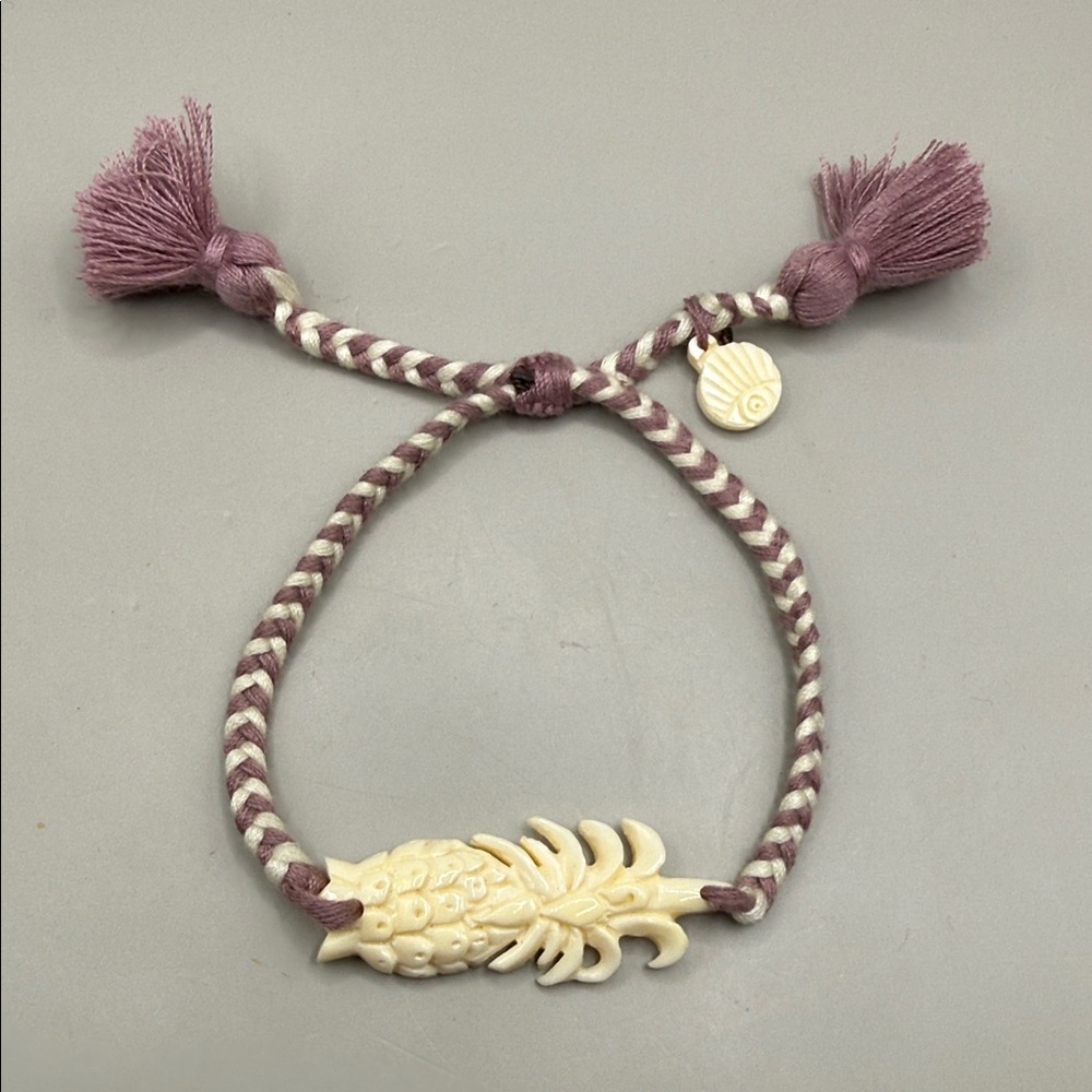 Boho Adjustable Cream and Purple Braided Rope Carved Pineapple Bracelet
